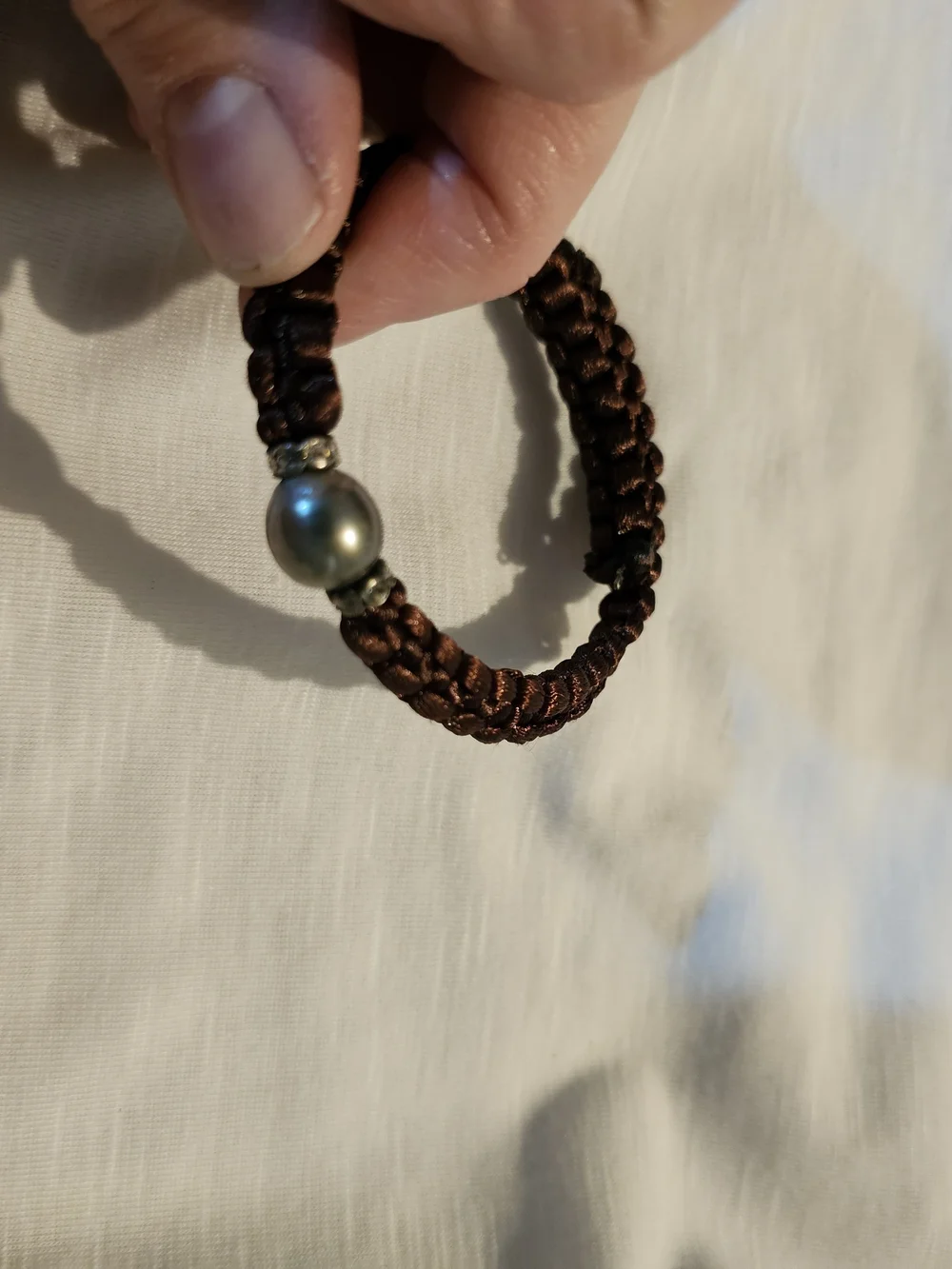 Brown Braided Cord Bracelet with Pearl Accent